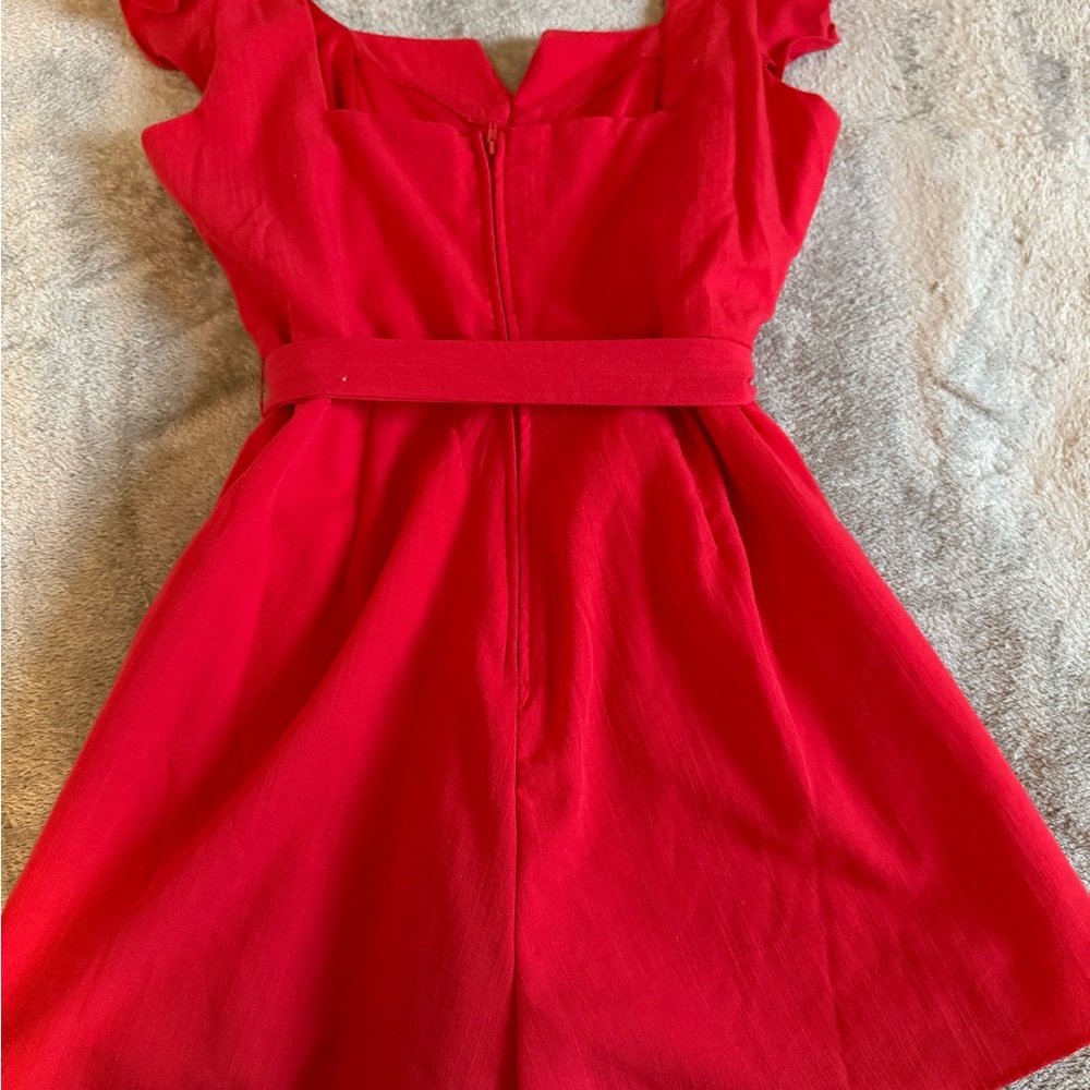 Francesca's Collections Red Ruffled Jumpsuit - Picture 2 of 2